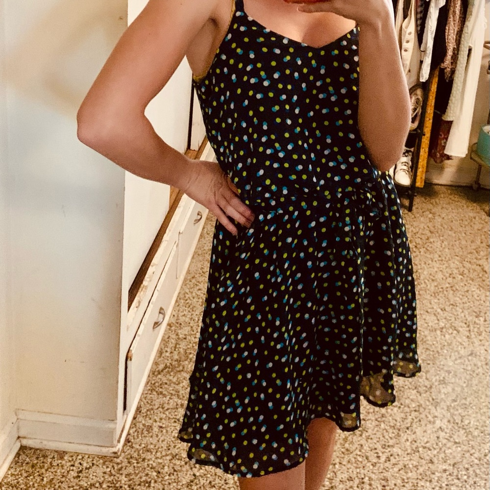 Retro polka dot dress blue green white